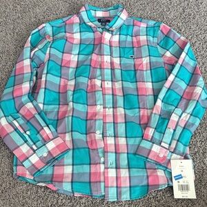 Boys crown and Ivy Plaid Button-Up Shirt in Teal and Pink